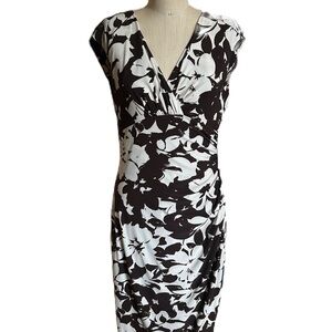 Lauren Ralph Lauren V-Neck Sleeveless Brown and White Floral Dress. Size 8